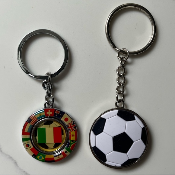 NWOT two soccer keychains. The Italian keychain flips between flag & soccer ball - Picture 1 of 5